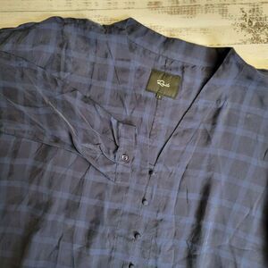 Rails Sloane Tie Front Cropped Top ‎ Navy Tonal Plaid Size Large V Neck Cupro